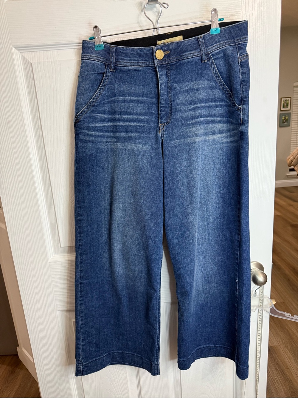 Democracy Ab Technology Size 12 Wide Leg Crop Jeans High Rise Stretch Denim